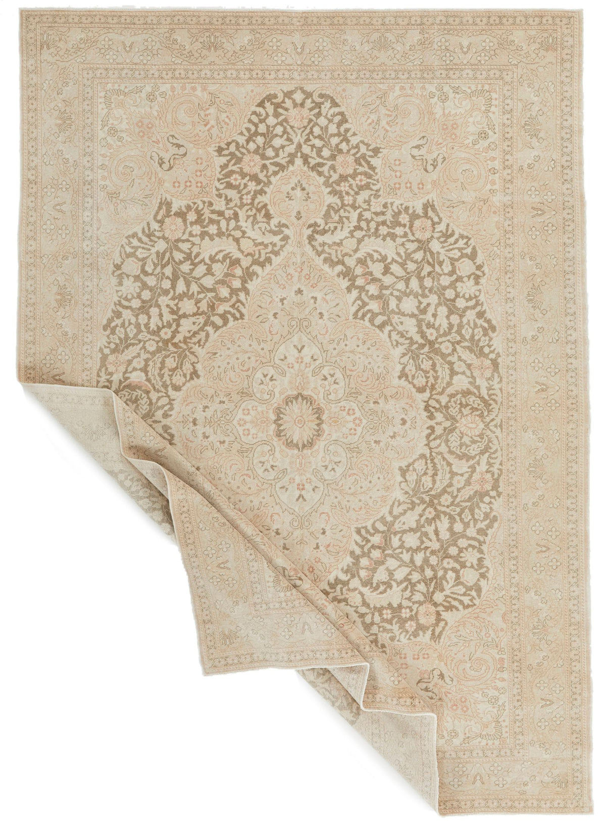 7x10 Beige and Brown Turkish Traditional Rug