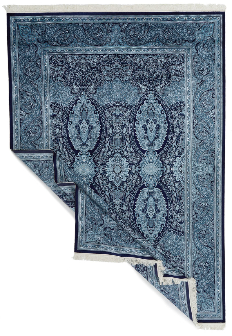 8x11 Navy and White Turkish Antep Rug