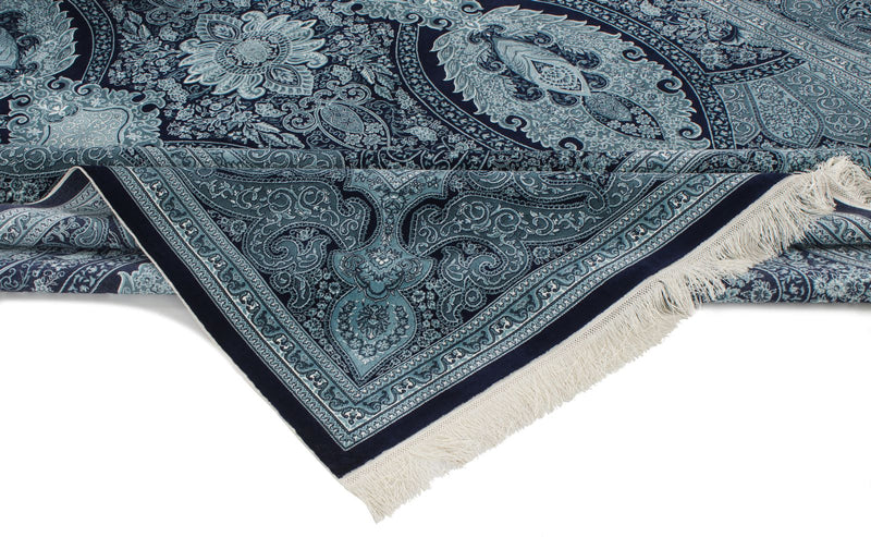 8x11 Navy and White Turkish Antep Rug