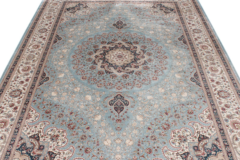 7x10 Blue and Ivory Turkish Antep Rug