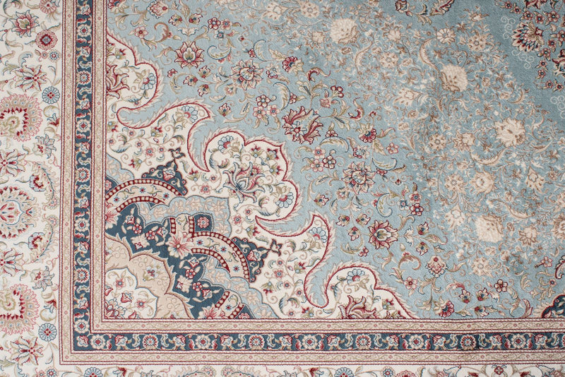 7x10 Blue and Ivory Turkish Antep Rug