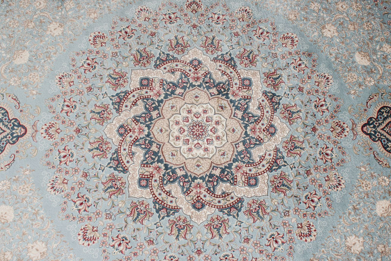 7x10 Blue and Ivory Turkish Antep Rug