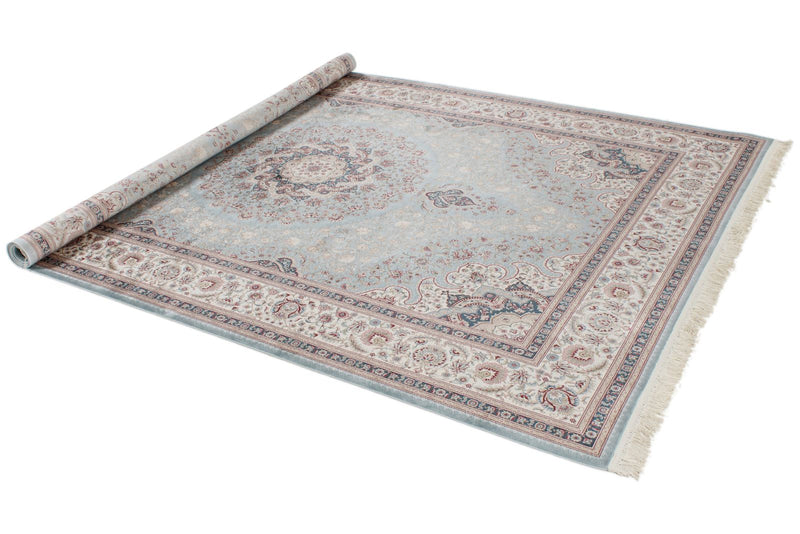 7x10 Blue and Ivory Turkish Antep Rug