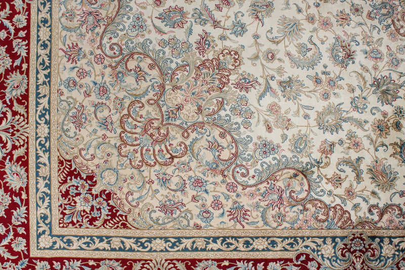 7x10 Ivory and Red Turkish Antep Rug