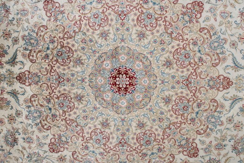 7x10 Ivory and Red Turkish Antep Rug