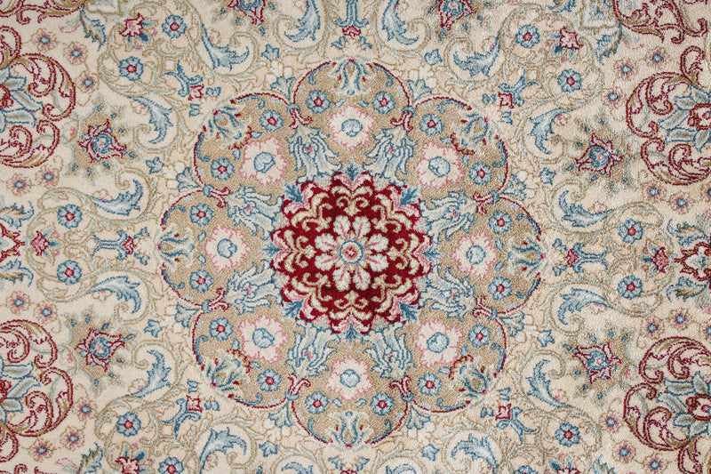 7x10 Ivory and Red Turkish Antep Rug