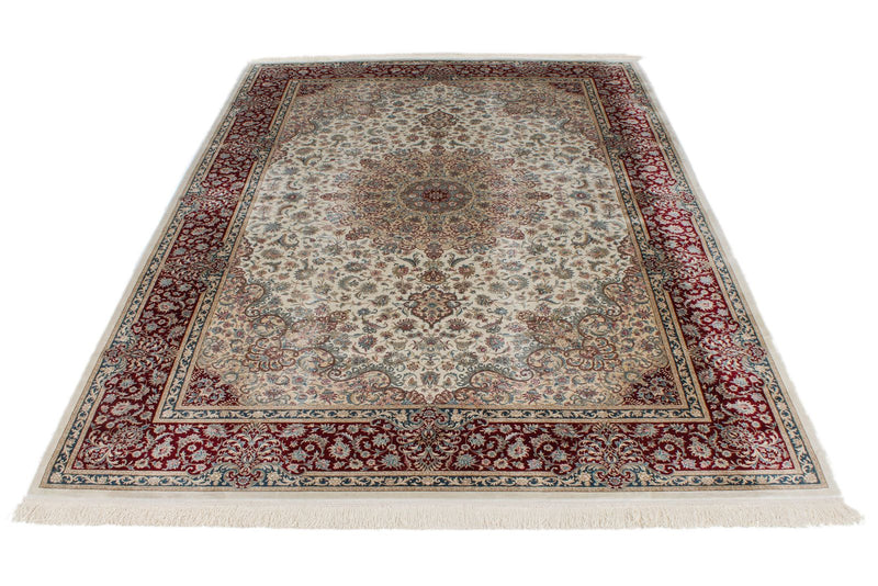 7x10 Ivory and Red Turkish Antep Rug