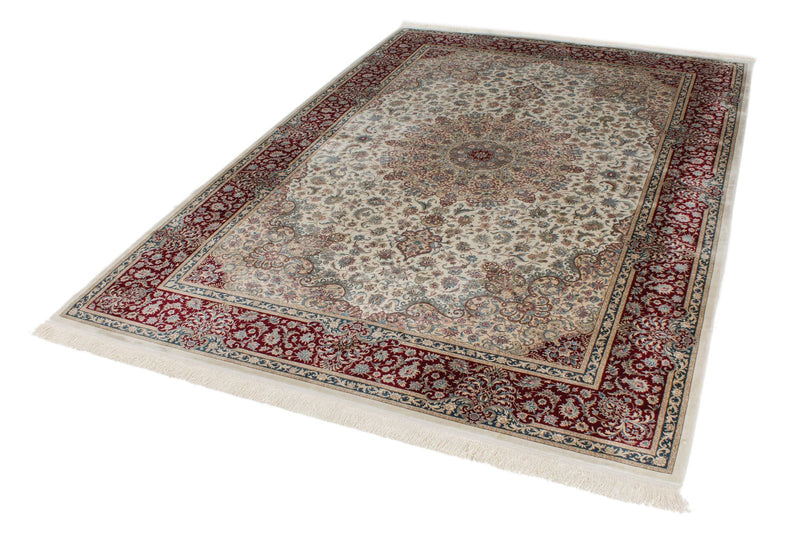 7x10 Ivory and Red Turkish Antep Rug