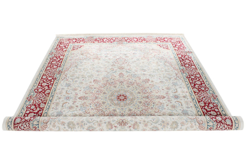 7x10 Ivory and Red Turkish Antep Rug