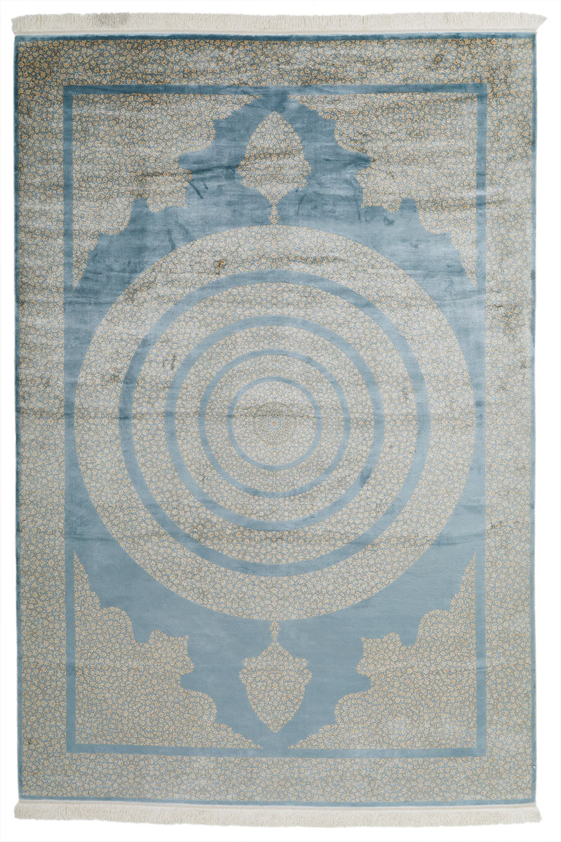 7x10 Blue and Ivory Turkish Antep Rug