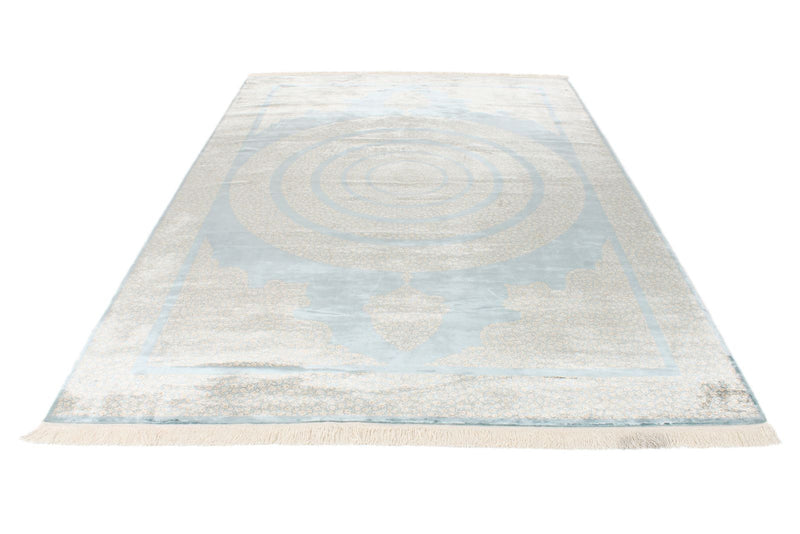 7x10 Blue and Ivory Turkish Antep Rug