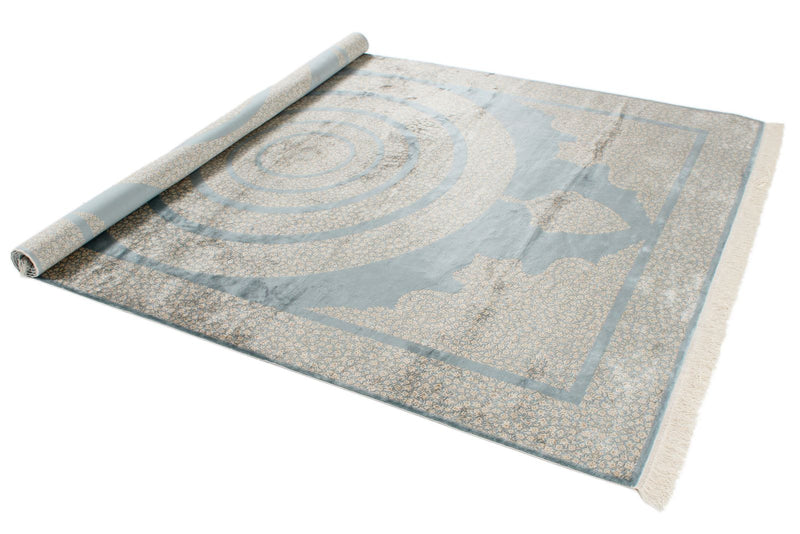 7x10 Blue and Ivory Turkish Antep Rug