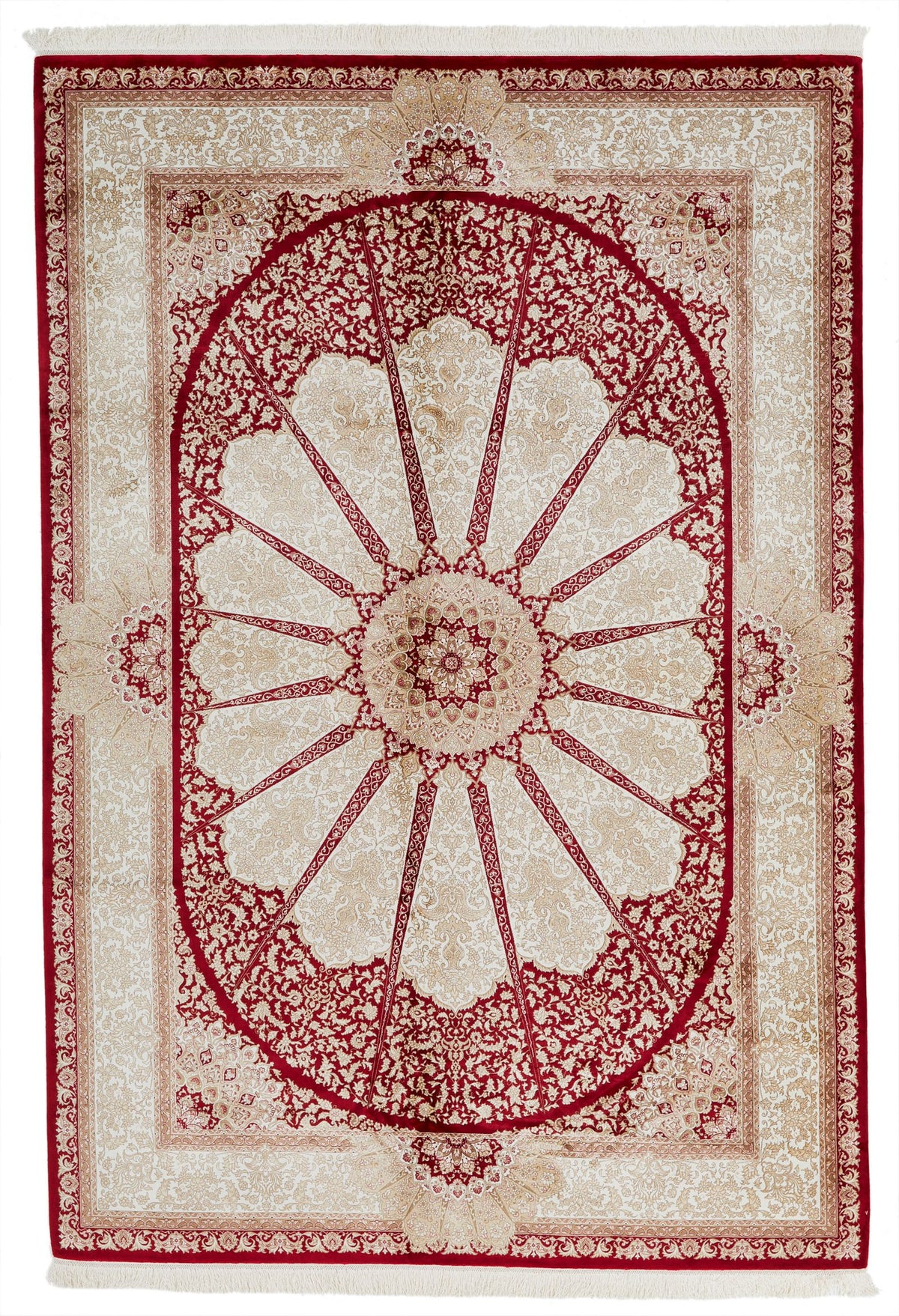 7x10 Red and Ivory Turkish Antep Rug