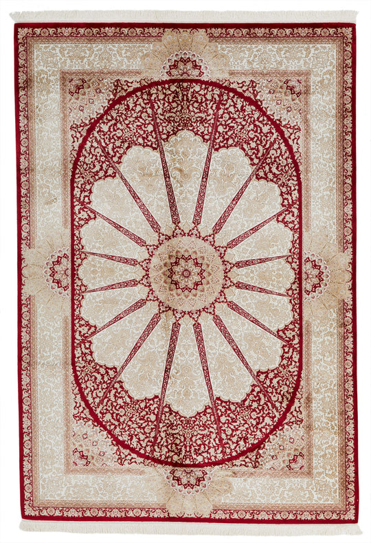 7x10 Red and Ivory Turkish Antep Rug