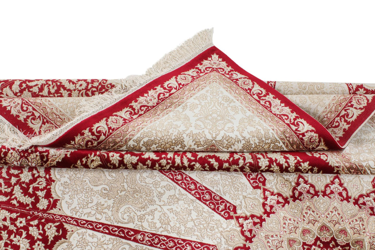 7x10 Red and Ivory Turkish Antep Rug