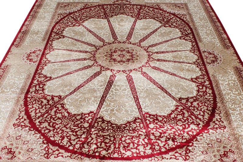 7x10 Red and Ivory Turkish Antep Rug