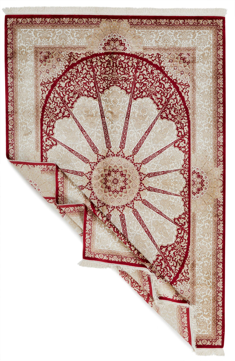 7x10 Red and Ivory Turkish Antep Rug