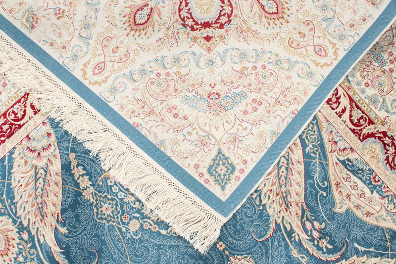 7x10 Blue and Ivory Turkish Antep Rug