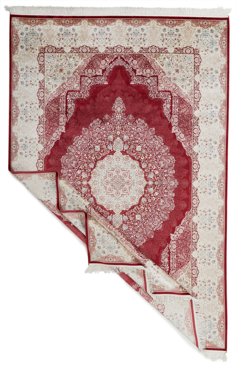 7x10 Red and Ivory Turkish Antep Rug