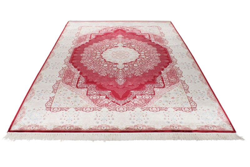 7x10 Red and Ivory Turkish Antep Rug