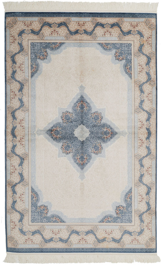 4x6 Ivory and Blue Turkish Antep Rug