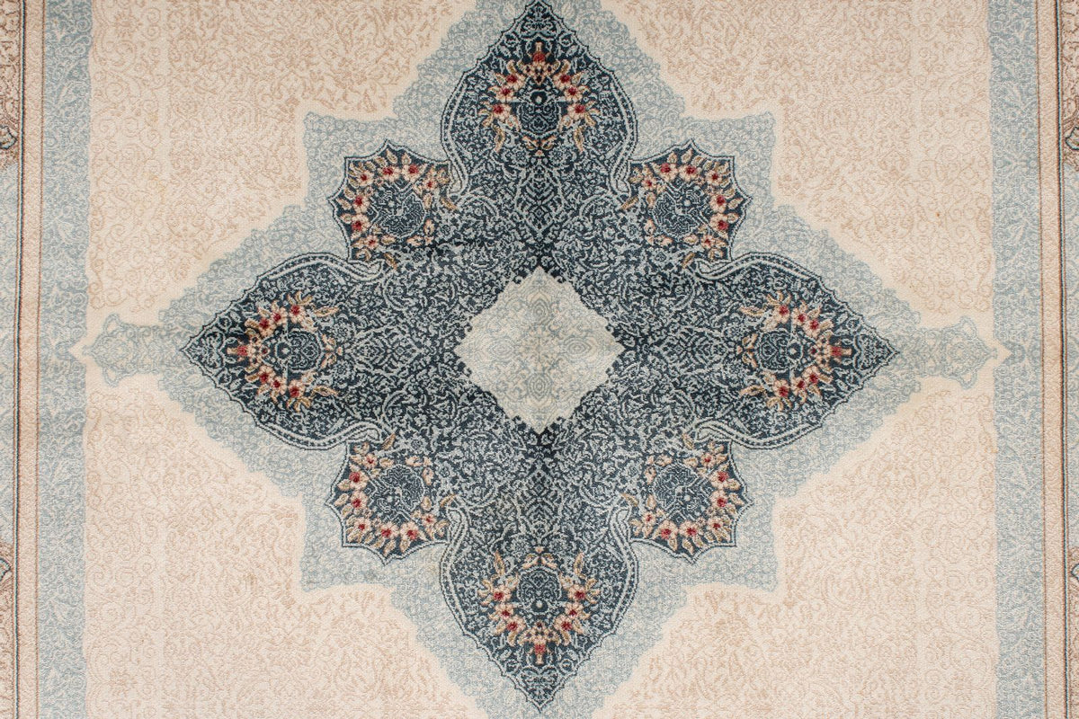 4x6 Ivory and Blue Turkish Antep Rug