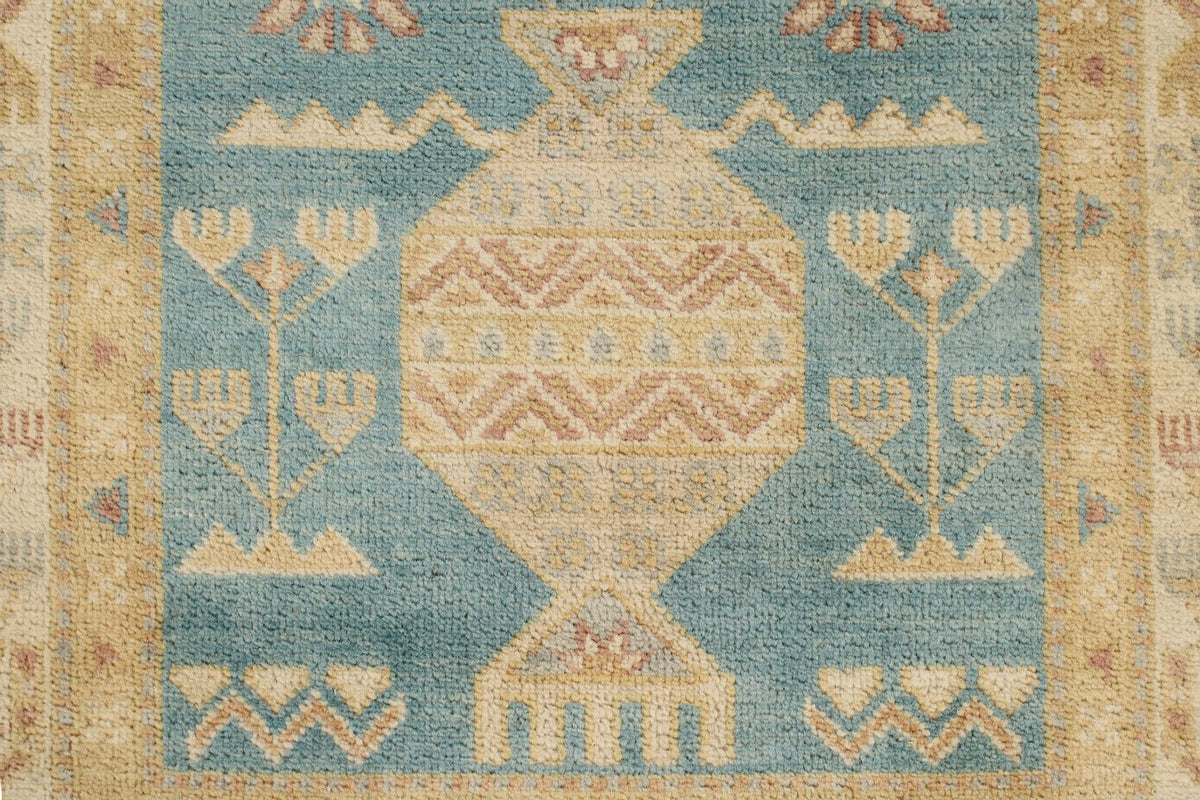 3x20 Light Blue and Ivory Turkish Tribal Runner