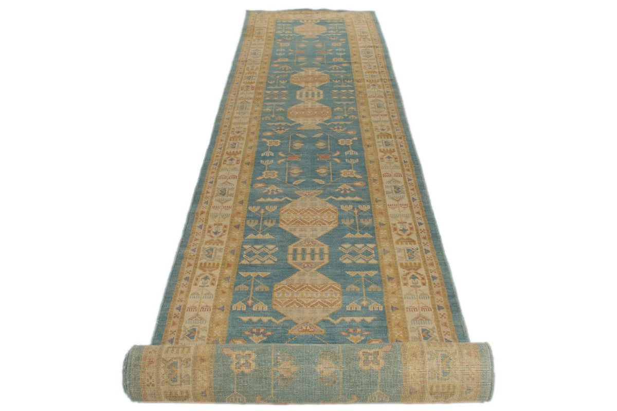 3x20 Light Blue and Ivory Turkish Tribal Runner
