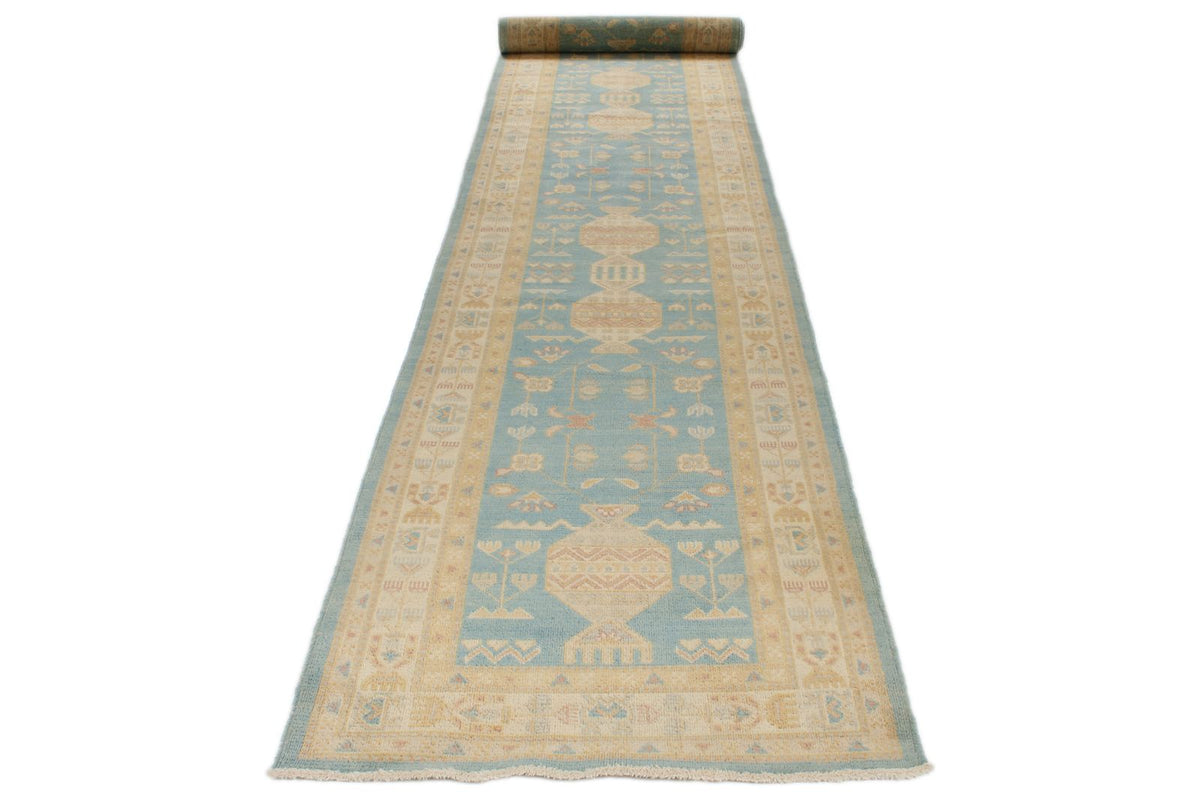 3x20 Light Blue and Ivory Turkish Tribal Runner