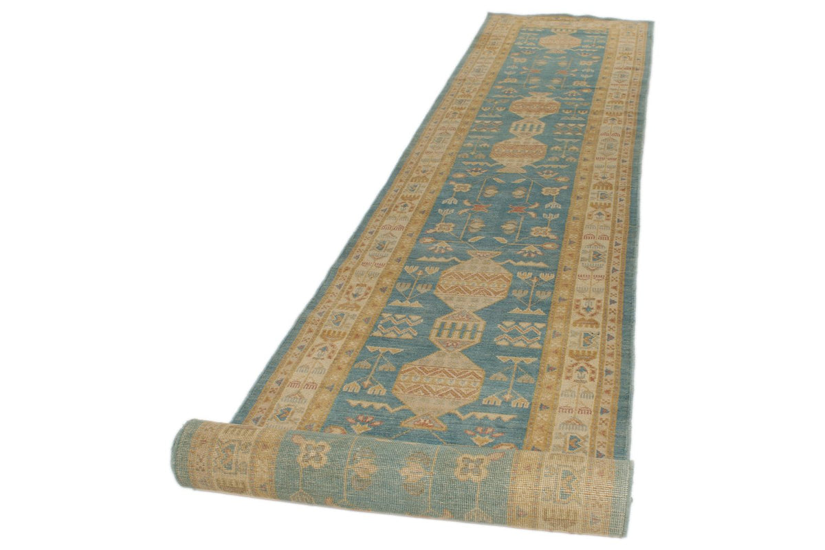 3x20 Light Blue and Ivory Turkish Tribal Runner