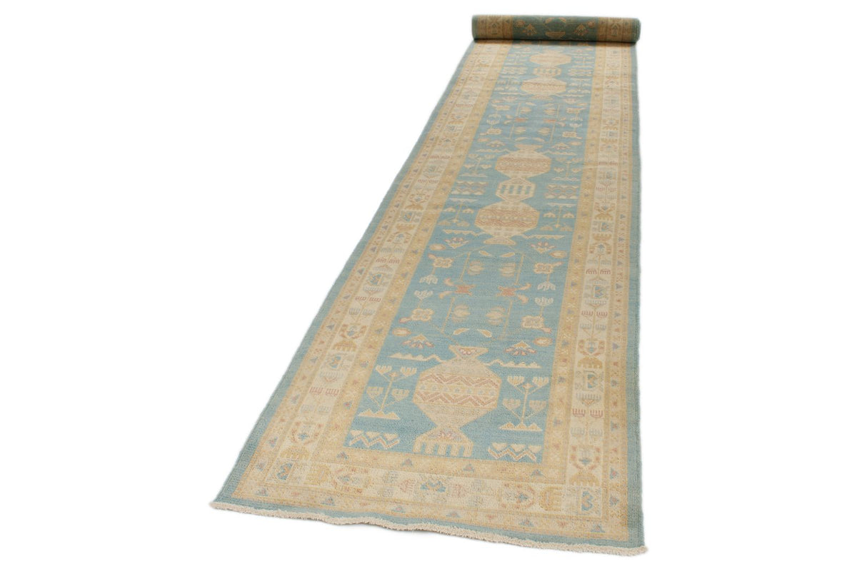 3x20 Light Blue and Ivory Turkish Tribal Runner