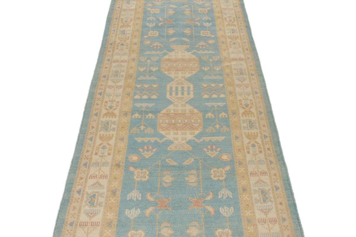 3x20 Light Blue and Ivory Turkish Tribal Runner