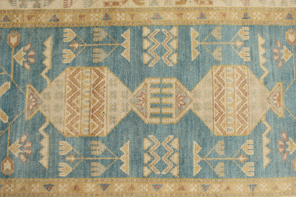 3x20 Light Blue and Ivory Turkish Tribal Runner