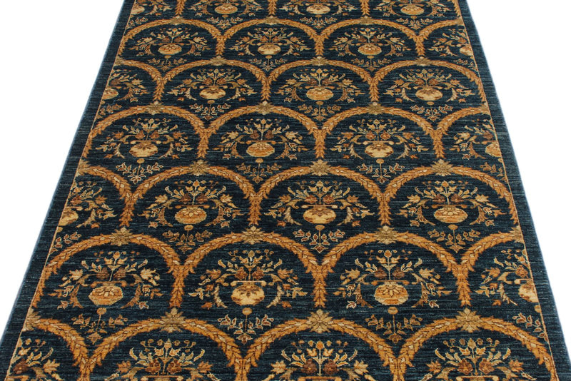 4x13 Blue and Ivory Turkish Oushak Runner