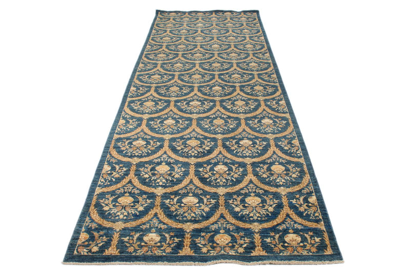 4x13 Blue and Ivory Turkish Oushak Runner