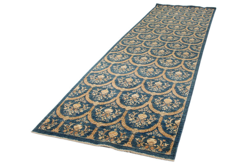 4x13 Blue and Ivory Turkish Oushak Runner