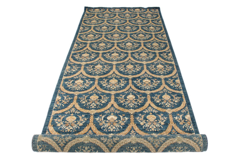 4x13 Blue and Ivory Turkish Oushak Runner