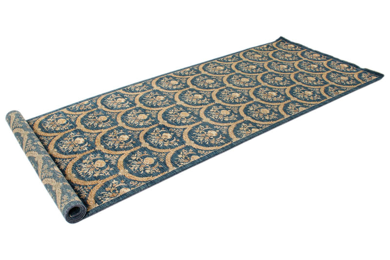 4x13 Blue and Ivory Turkish Oushak Runner