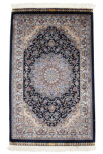 2x3 Navy and Ivory Turkish Antep Rug
