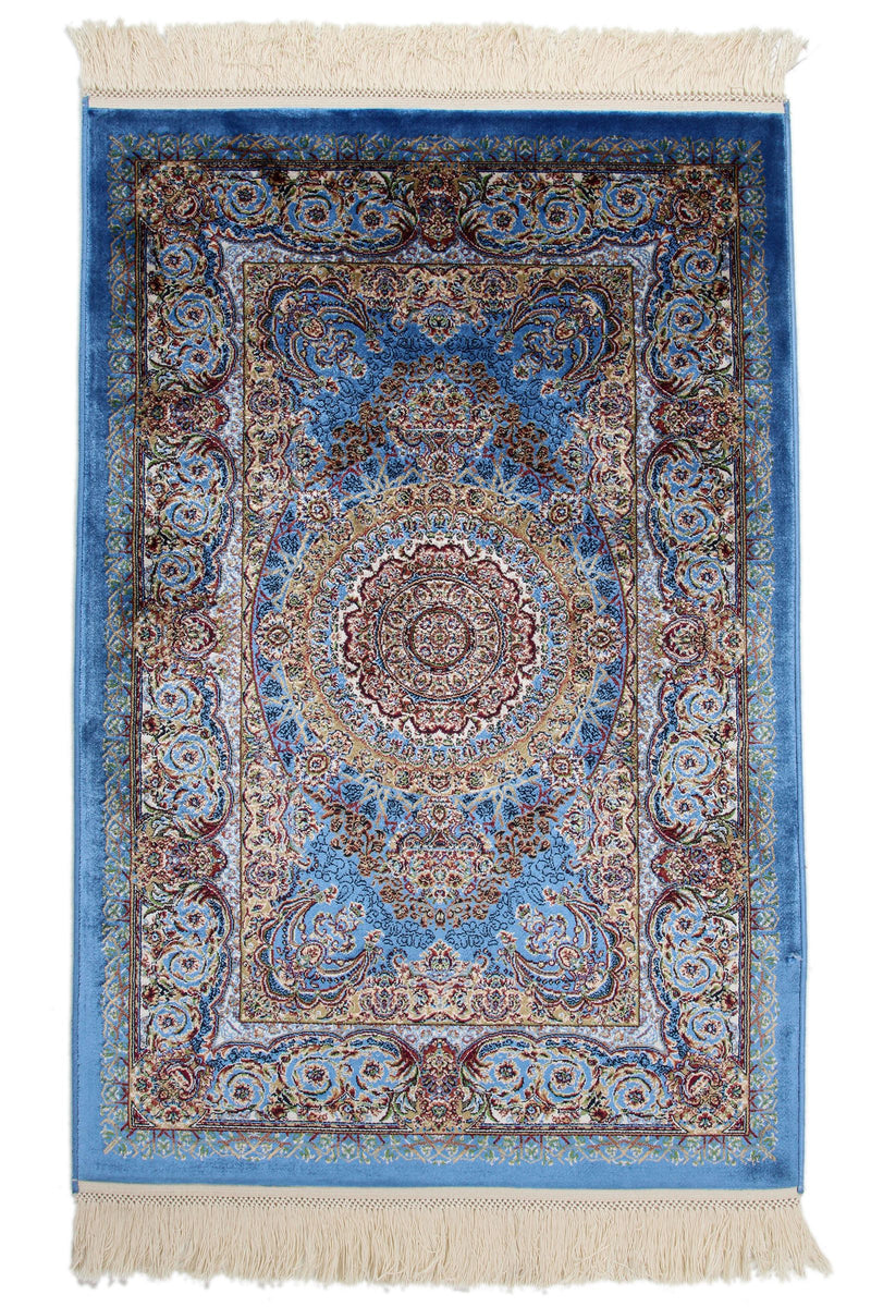 2x3 Blue and Gold Turkish Antep Rug