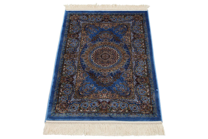 2x3 Blue and Gold Turkish Antep Rug