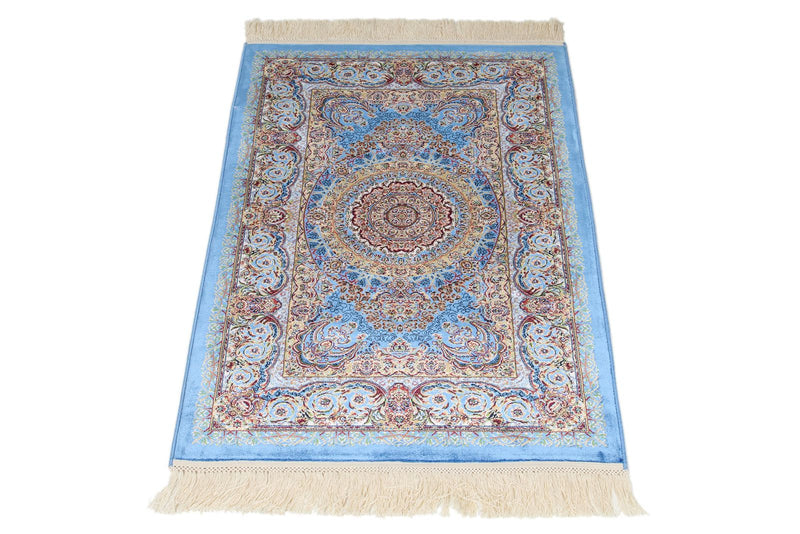 2x3 Blue and Gold Turkish Antep Rug