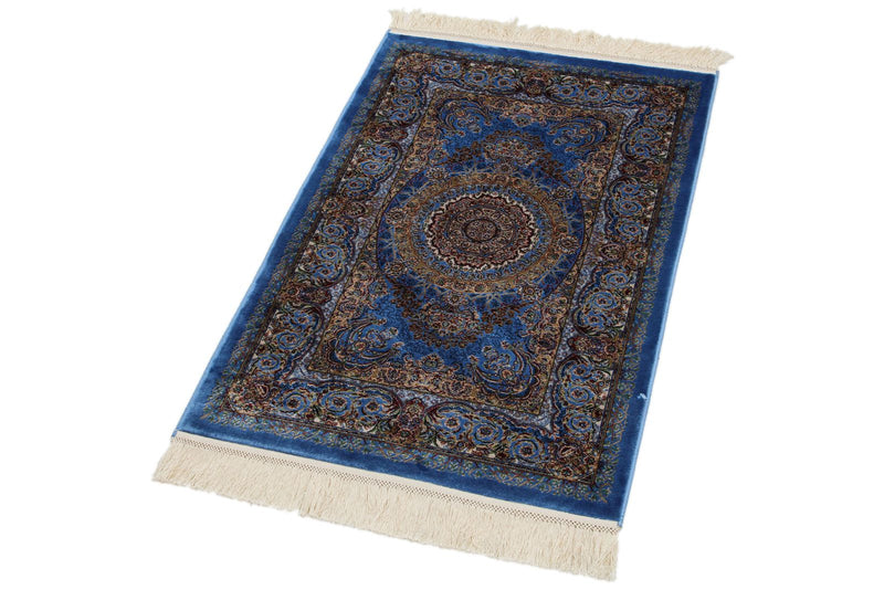 2x3 Blue and Gold Turkish Antep Rug