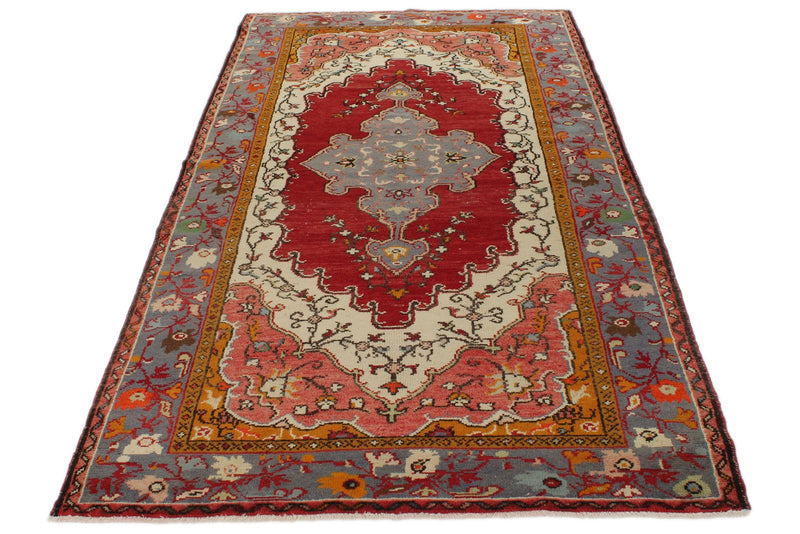 4x9 Red and Blue Turkish Tribal Runner