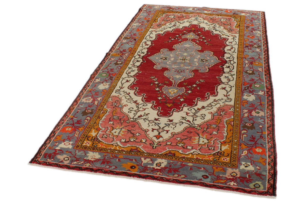 4x9 Red and Blue Turkish Tribal Runner
