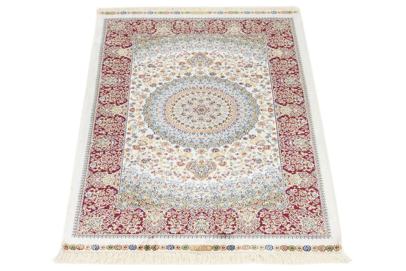 2x3 Ivory and Red Turkish Antep Rug