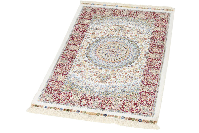 2x3 Ivory and Red Turkish Antep Rug