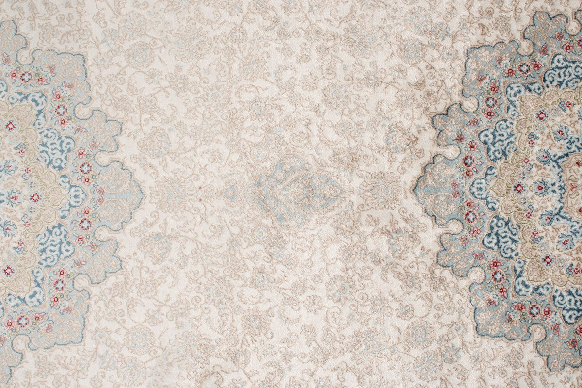 3x10 Blue and Ivory Turkish Antep Rug