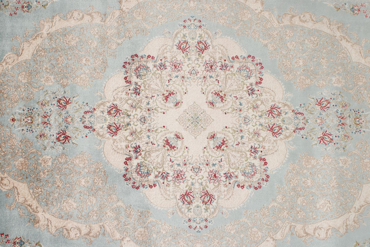 3x7 Handmade Blue and Ivory Anatolian Turkish Modern Area Runner