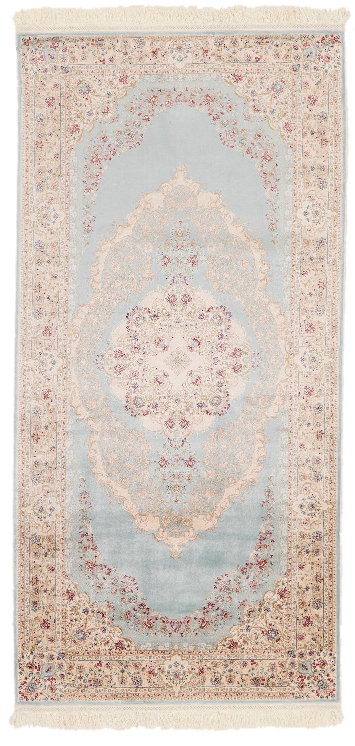 3x7 Handmade Blue and Ivory Anatolian Turkish Modern Area Runner